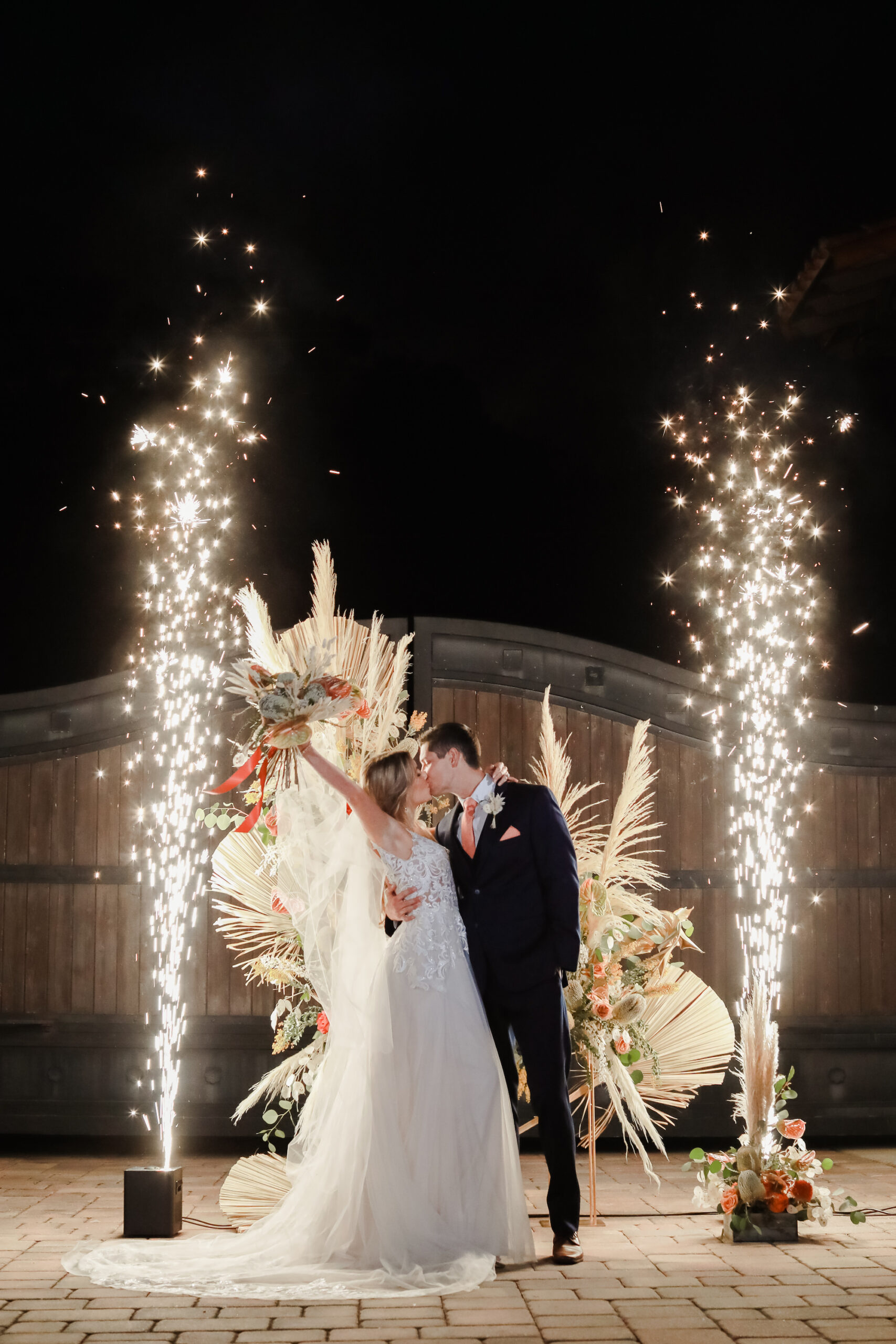 Bride and Groom Sparkler Wedding Exit Portrait | Tampa Photographer Lifelong Photography | Venue Mision Lago Estate