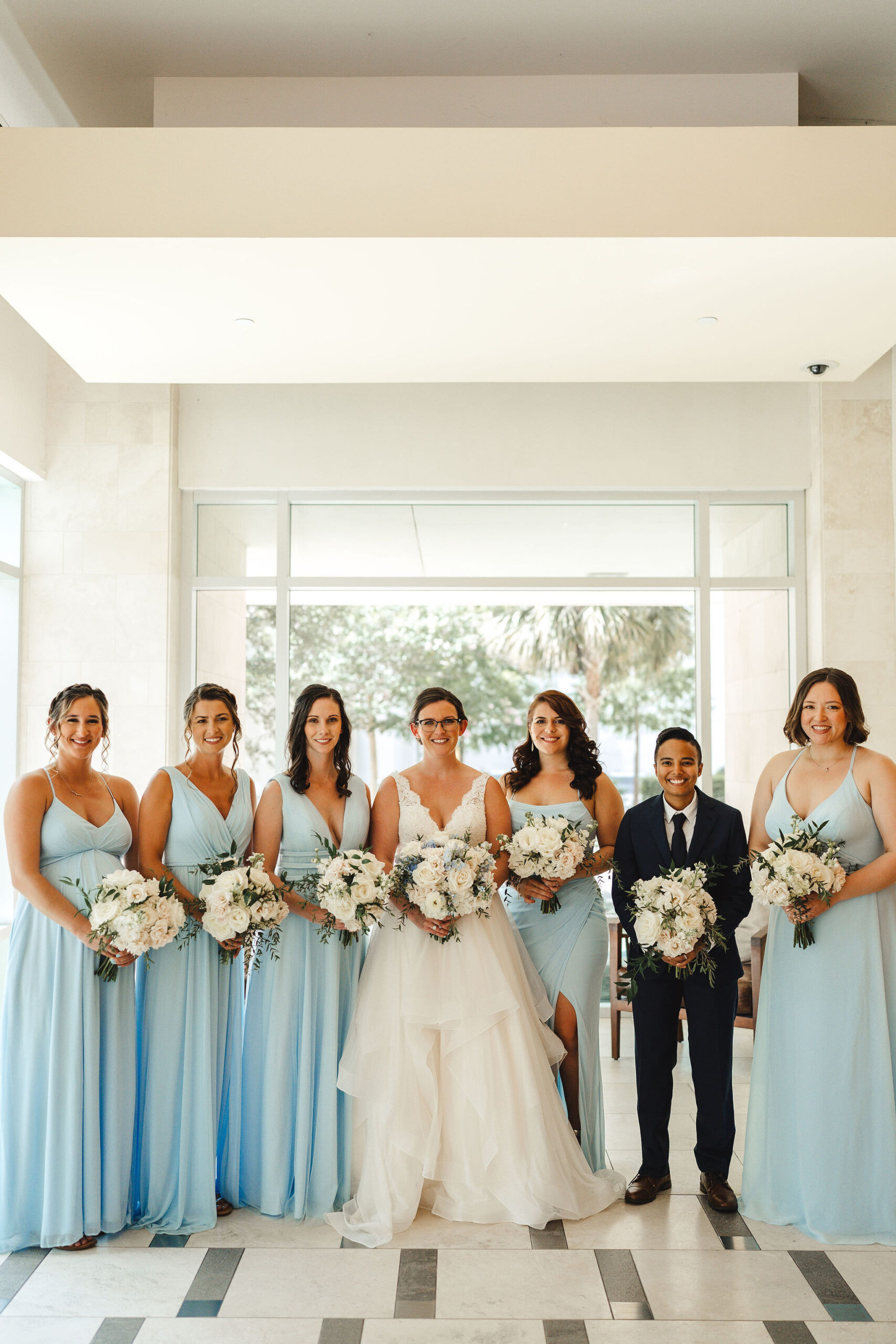 Sky Blue and Navy Bridal Party Bridesmaid Dress and Suit Wedding Ideas