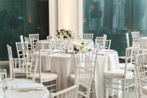 White Wedding Reception Ideas | White Chiavari Chairs and Linen