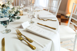 Gold Flatware | Modern Black and White Menu and Placecards