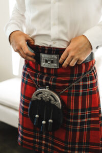 Red Tartan Scottish Kilt with Leather Celtic Sporran Groom's Wedding Attire