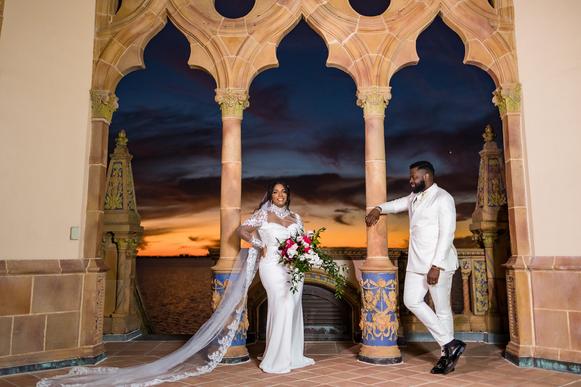 Bride and Groom Sunset Wedding Portrait | Historic Sarasota Wedding Venue The Ringling