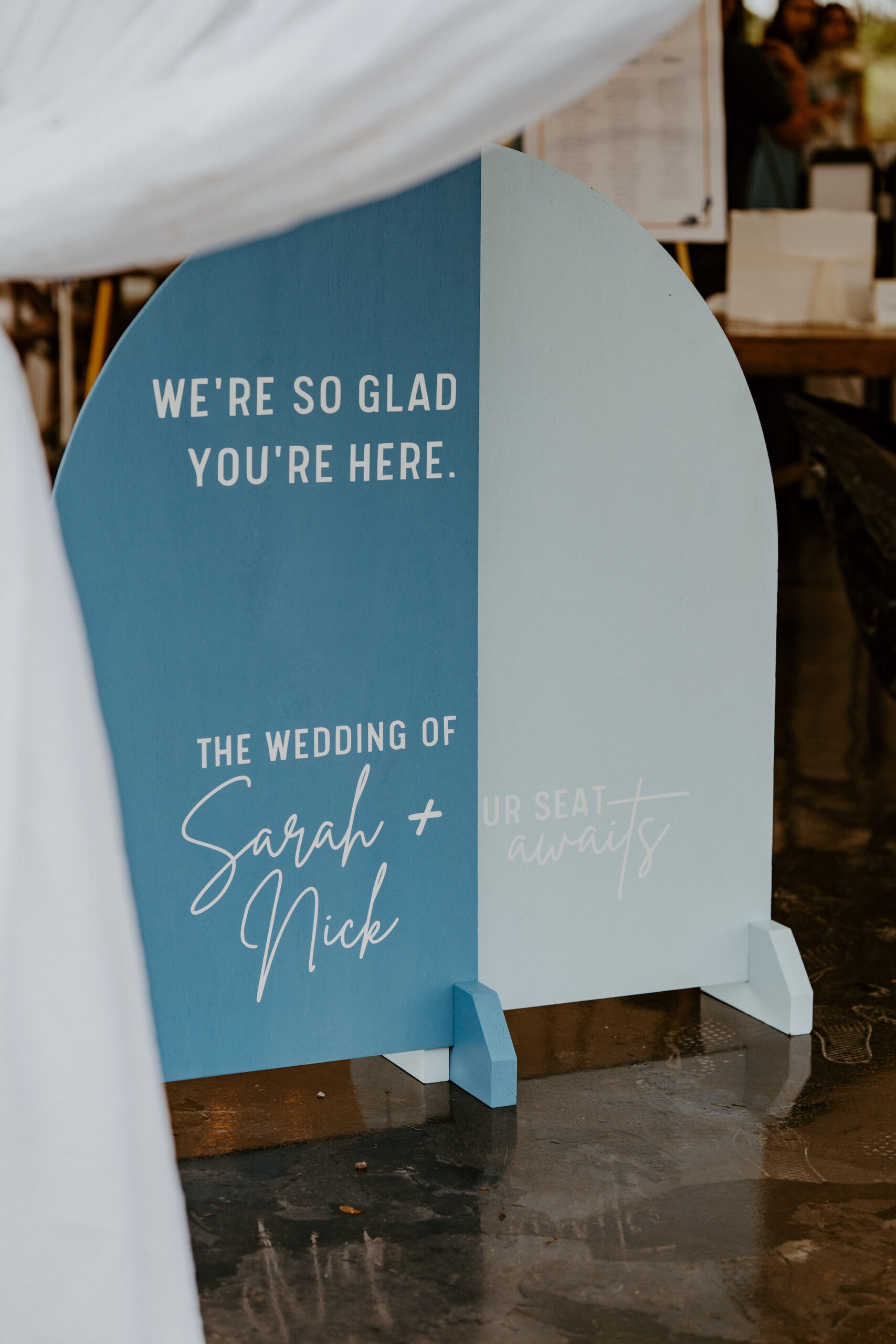 Half Arch Modern Boho Welcome Sign | Blue and White Wedding Inspiration