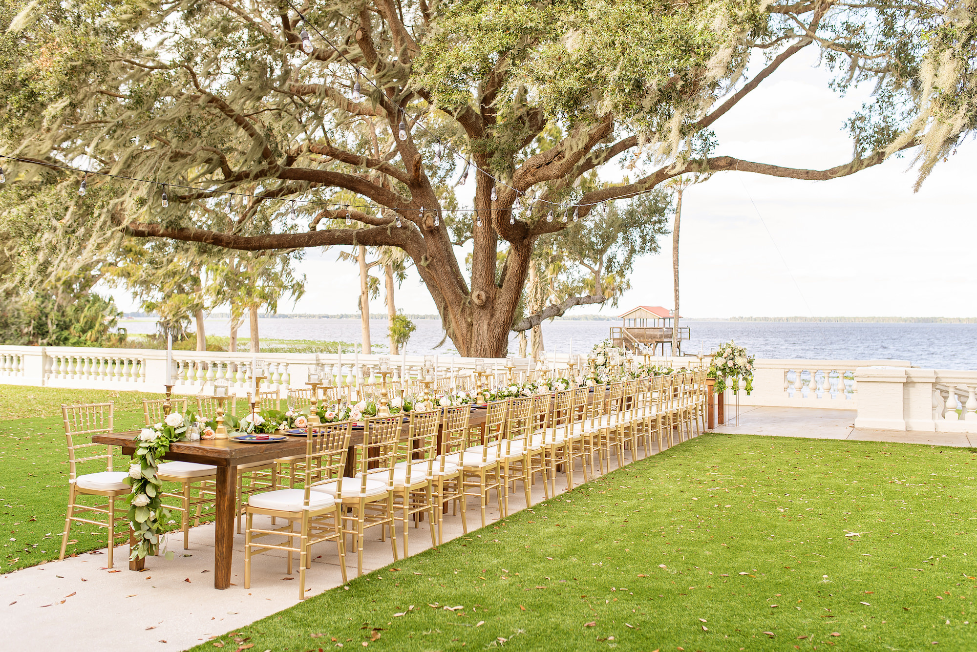 Garden-Inspired Wedding Decor Inspiration | Long Feasting Table for Intimate Wedding Reception | Gold Chiavari Chairs with Cushion | Cascading Rose and Eucalyptus Greenery Centerpiece Ideas | Tampa Bay Wedding Photographer Kristen Marie Photography | Central Florida Venue Bella Cosa