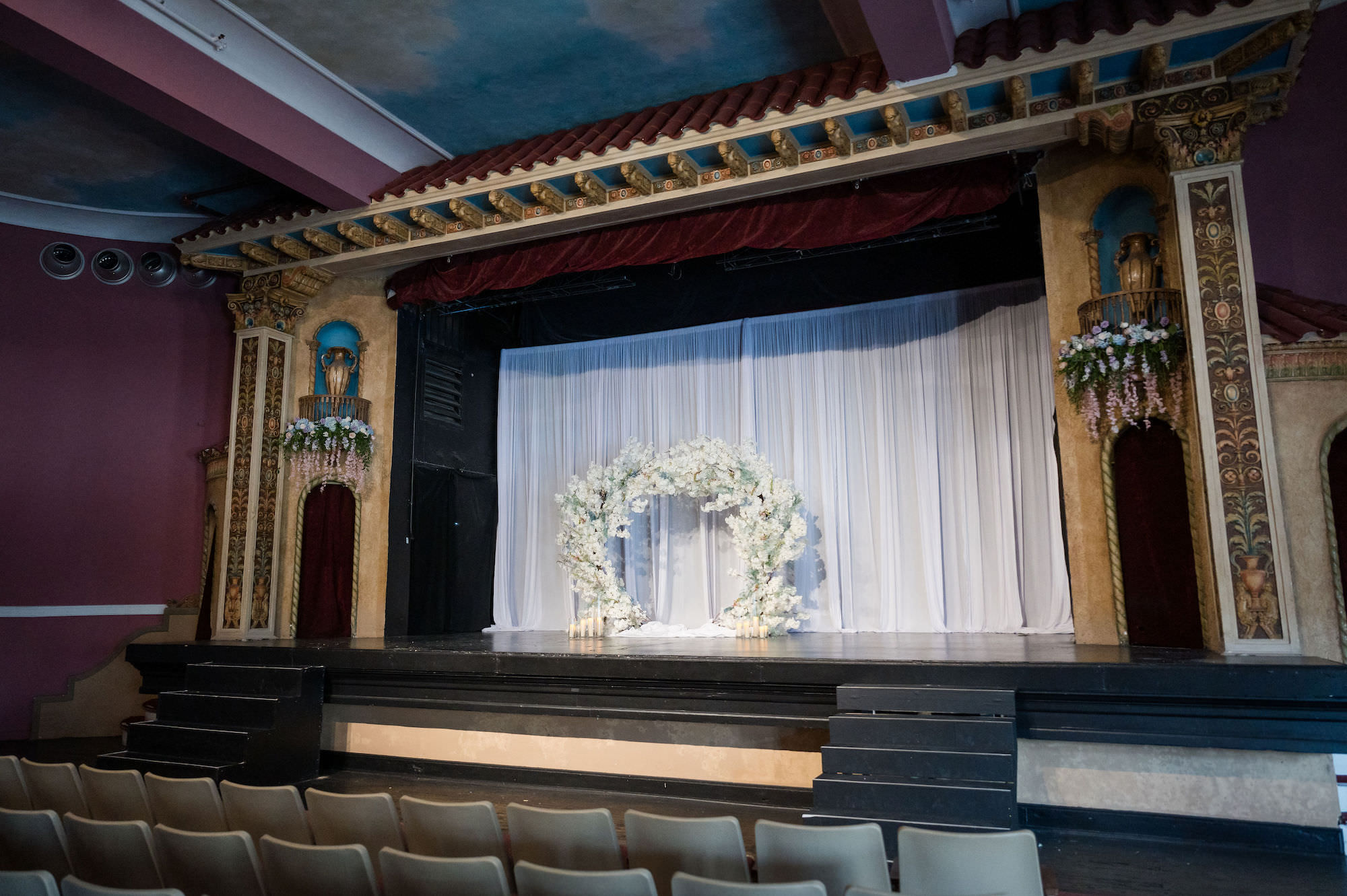 Stage Wedding Ceremony Ideas | Round Circular Flower Arch Inspiration | Tampa Florist Save the Date Florida | Ybor City Venue The Cuban Club