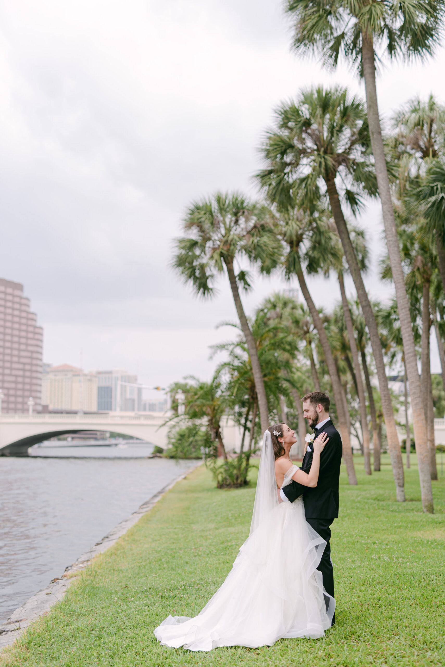 Intimate Bride and Groom Wedding Portrait | University of Tampa | Riverwalk