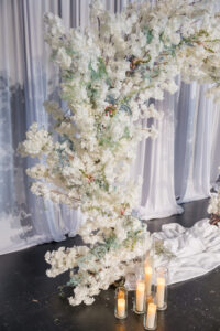Flameless Candles and White Cherry Blossom Round Circular Floral Arch Inspiration | Tampa Bay Florist Save the Date Florida