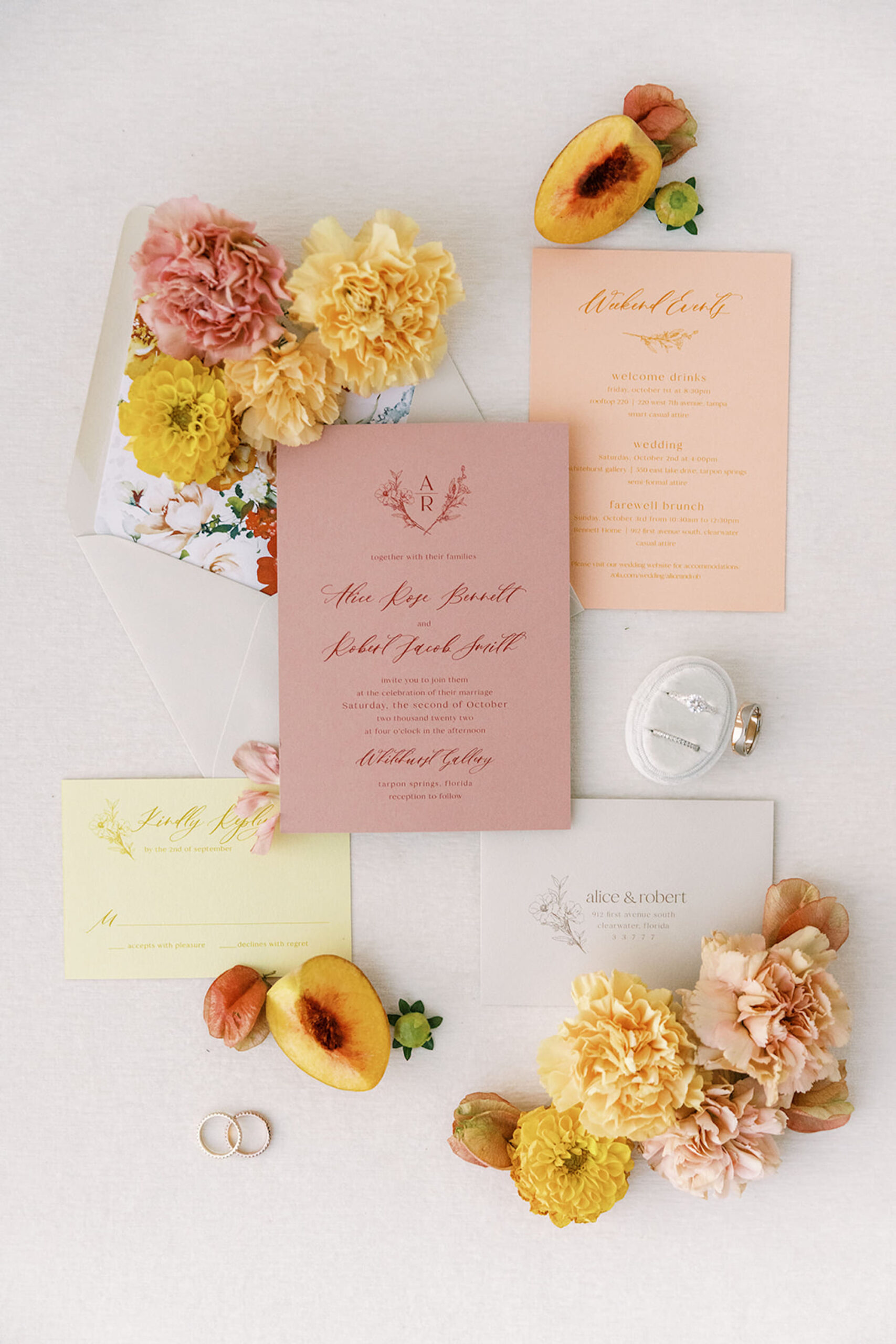 Romantic Red, Orange, and Yellow Spring Wedding Suite Inspiration | Stationer A&P Designs