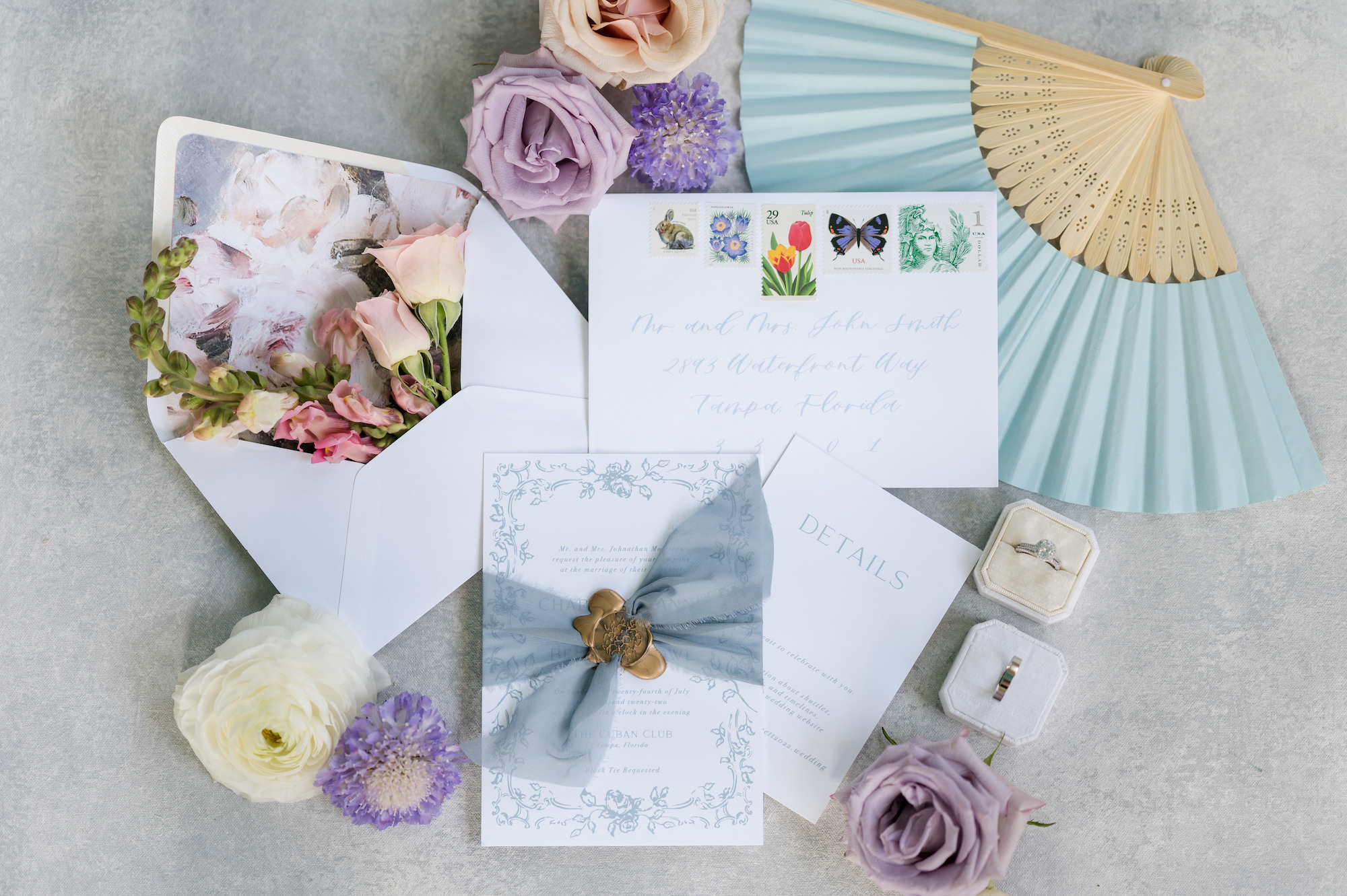 Spring Floral Pastel Blue and White Wedding Invitation Suite Inspiration