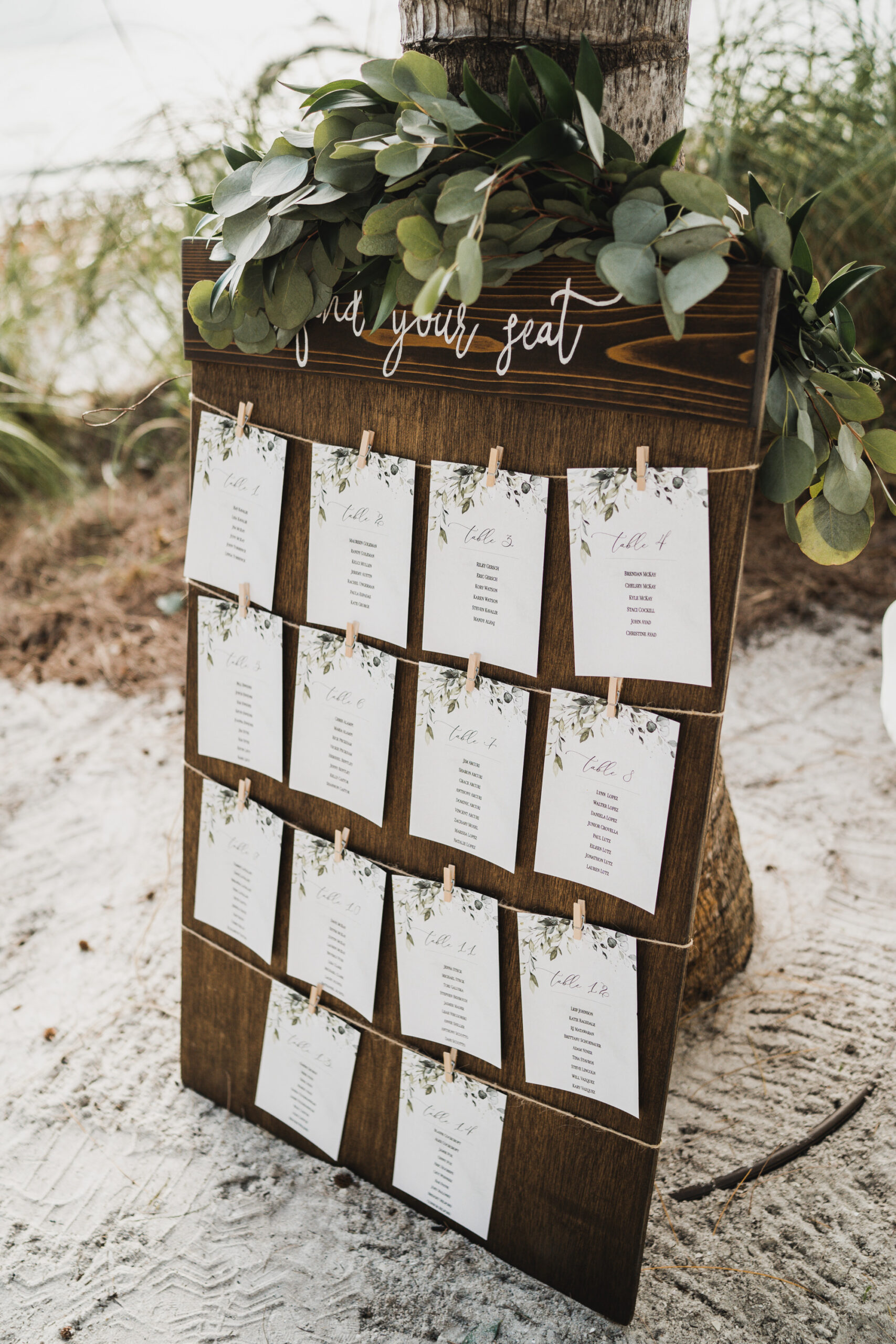 Wooden Clothespin and Hanging Find Your Seat Reception Seating Chart | Rustic Wedding Inspiration