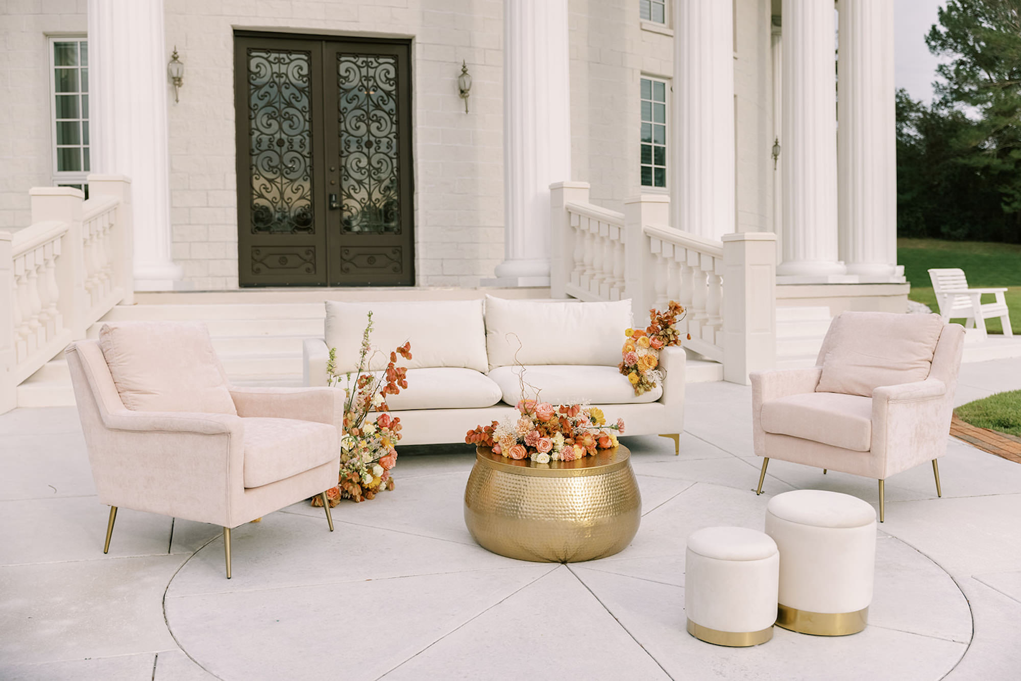 Cream and Gold Outdoor Lounge Seating Cocktail Hour Inspiration
