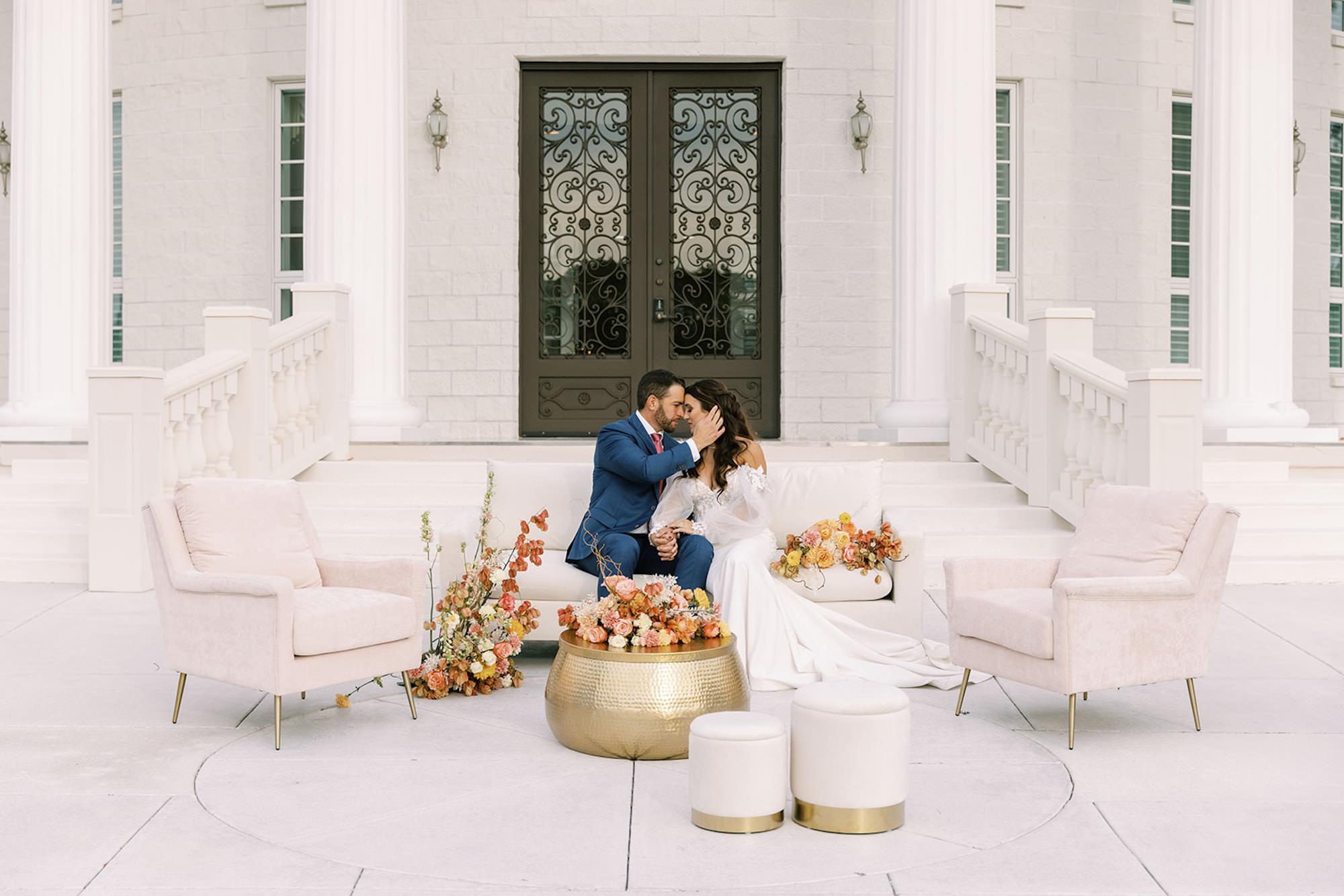 Cream Lounge Cocktail Hour Seating | Neoclassical Architectural Tarpon Springs Wedding Venue Whitehurst Gallery | Planner MDP Events
