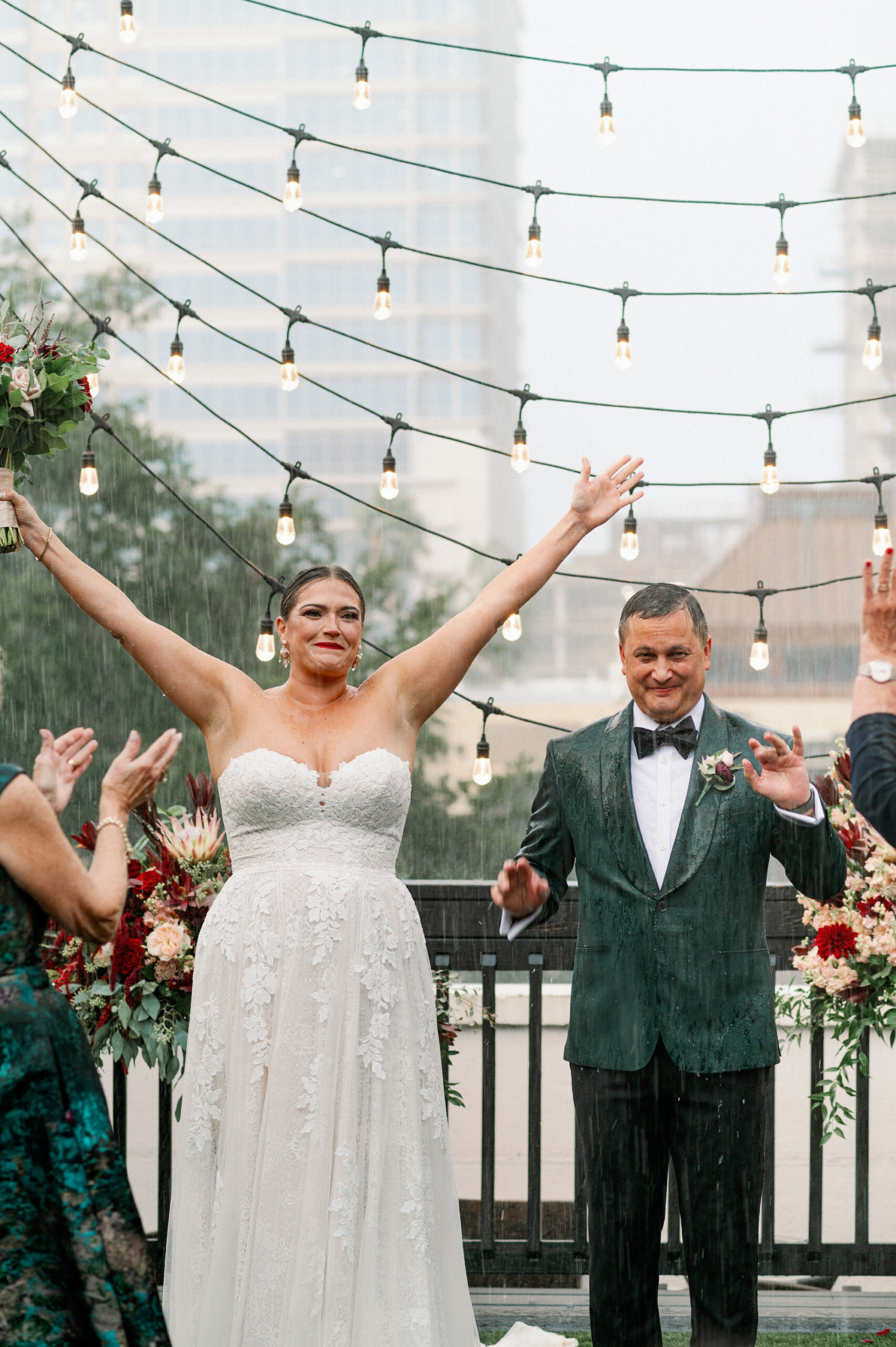 Bride and Groom Rooftop Wedding Ceremony in the Rain | St. Petersburg Wedding Photographers Dewitt for Love Photography
