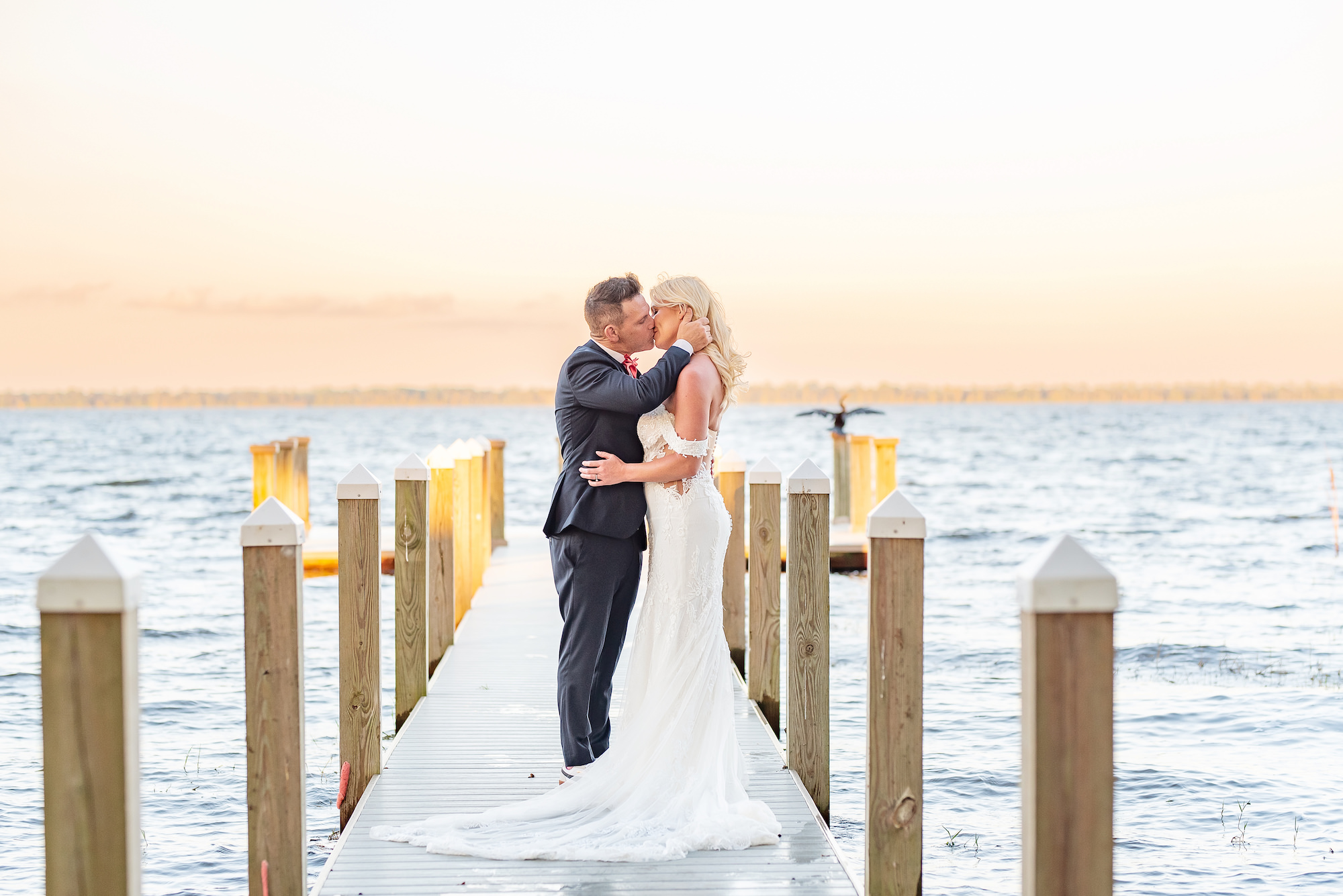 Romantic Bride and Groom Dock Wedding Portrait | Lake Wales Venue Bella Cosa | Tampa Bay Wedding Photographer Kristen Marie Photography