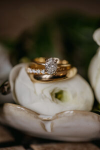Gold Oval Solitaire Diamond Engagement Ring | Gold Groom Wedding Band