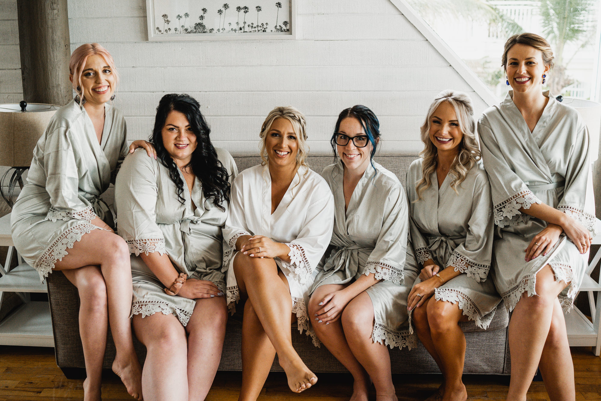 Bride and Bridesmaids Getting Ready | Matching Lace and Satin Wedding Robes Inspiration