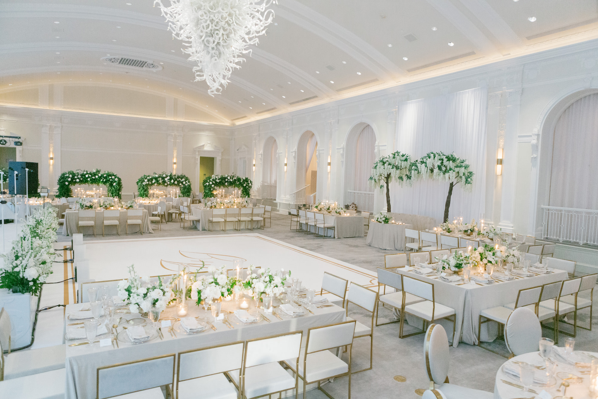 Luxurious White and Gold Wedding Reception Floral Inspiration with Greenery | St Petersburg Ballroom Venue The Vinoy Renaissance | Tampa Bay Rental A Chair Affair | St Pete Planner Parties A'La Carte | Over the Top Linen Rental