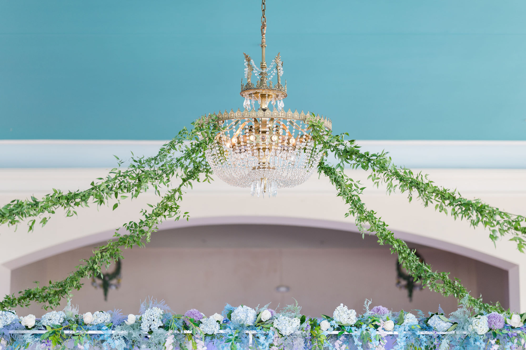 Greenery Chandelier Garland | Whimsical Wedding Reception Decor Inspiration | Tampa Florist Save the Date Florida