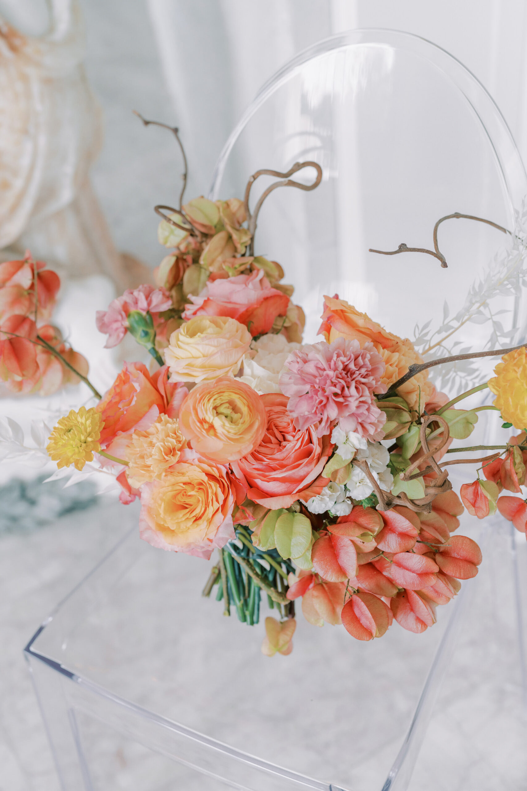 Bright Orange, Peach, and Pink Spring Bridal Wedding Bouquet