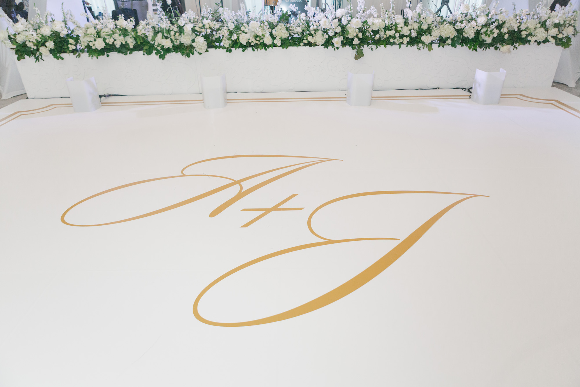 Personalized Name Initial White and Gold Dance Floor Inspiration