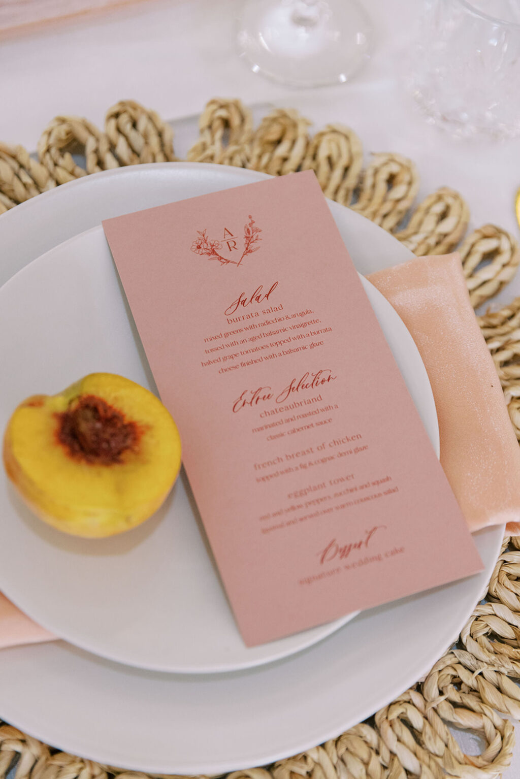 Individual Menu Cards | Peach Themed Wedding Inspiration | Stationer A&P Designs