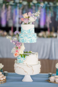 Whimsical, Spring Blue, Gold, and White Victorian Vintage Floating Wedding Cake Inspiration
