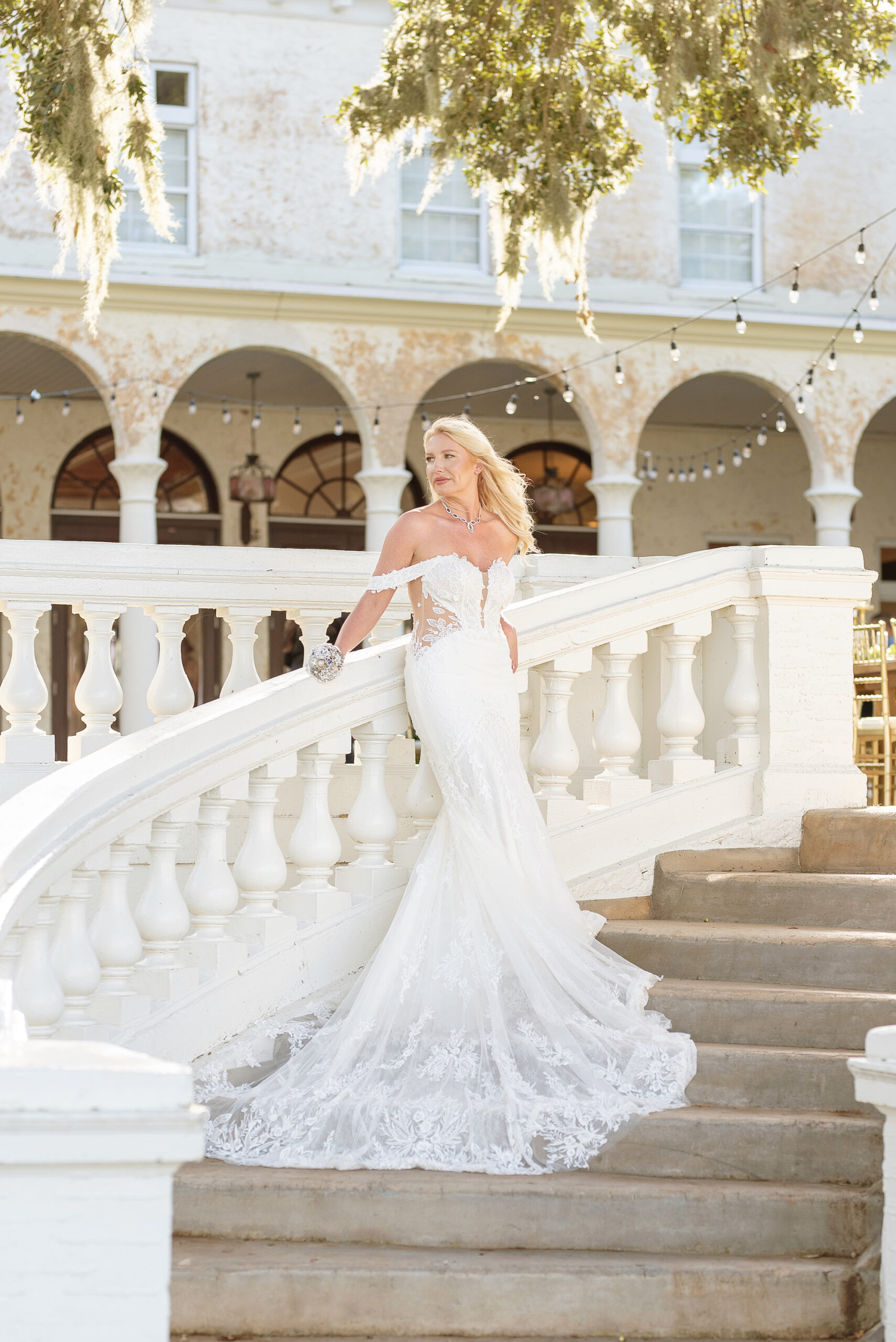 Outdoor Bridal Wedding Portrait on Stairs | Venue Bella Cosa | Tampa Bay Wedding Photographer Kristen Marie Photography |