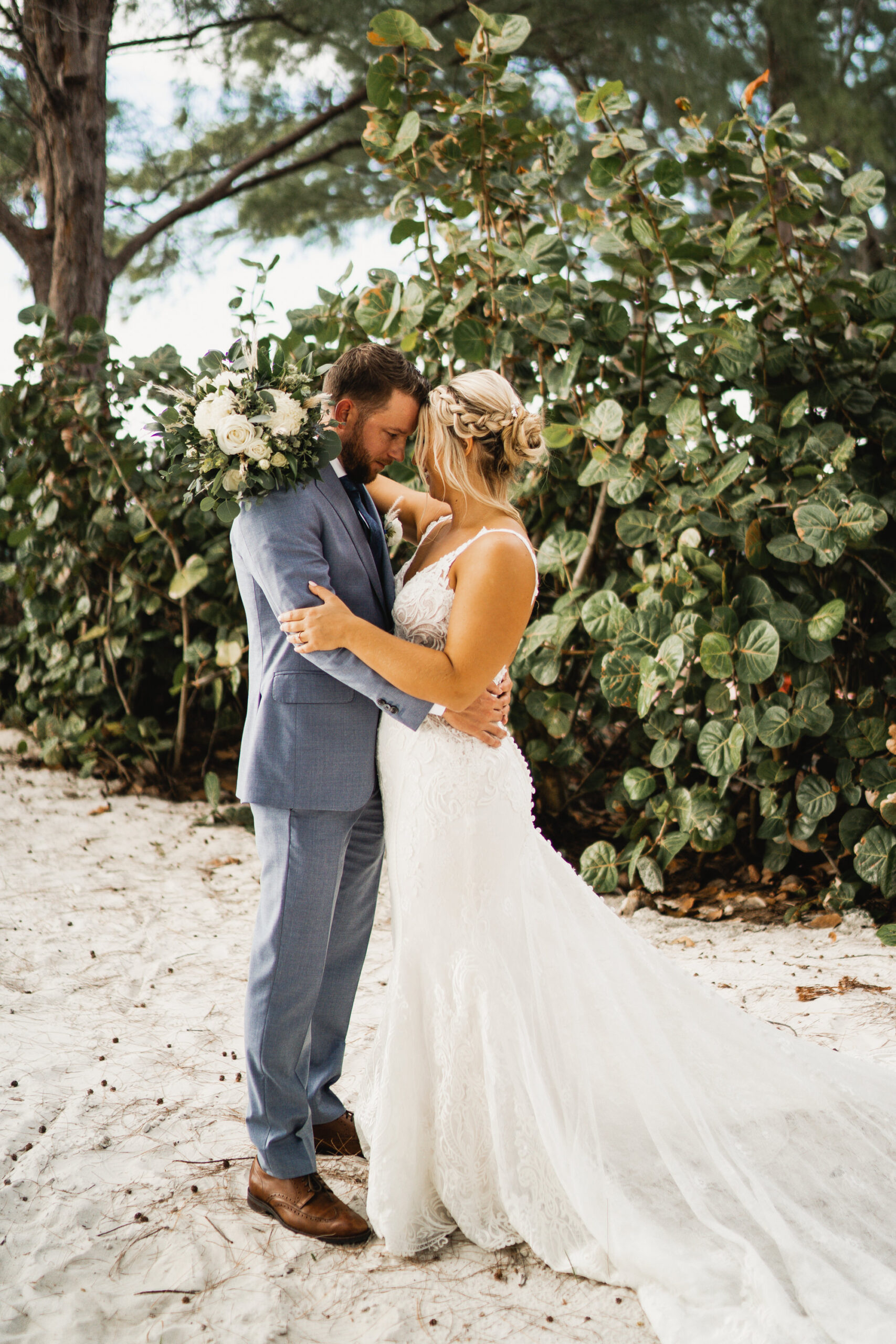 Bride and Groom First Look Beach Wedding Portrait | Tampa Bay Wedding Videographer and Photographer J&S Media