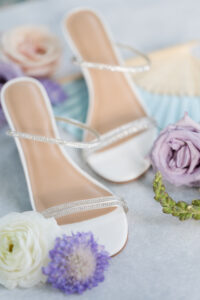 Thin Strap Silver and White Wedding Shoe