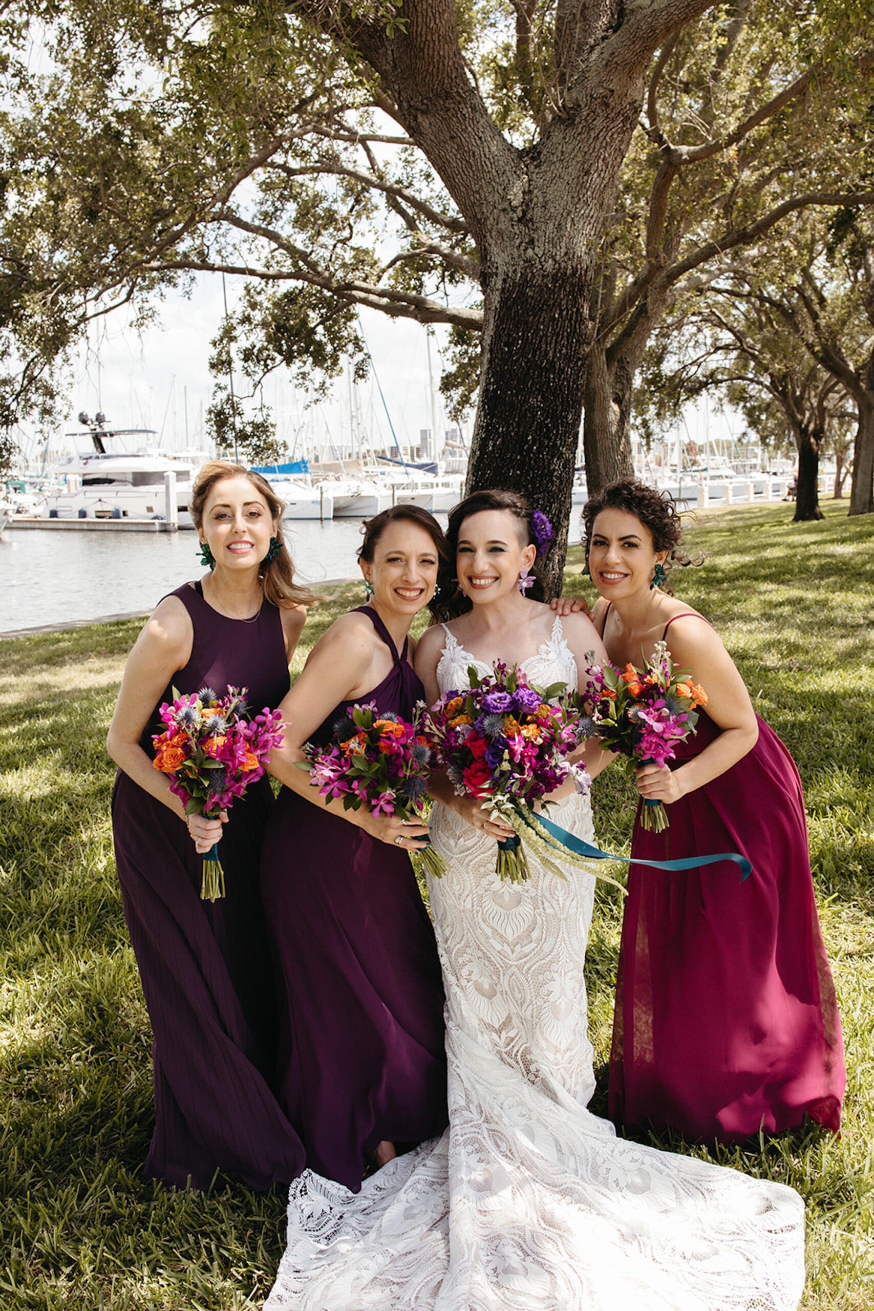 Mismatched Jewel Toned Fuchsia and Violet Bridesmaid Wedding Dress Inspiration