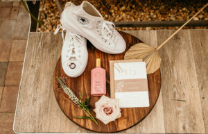 Mauve and White Floral Invitation Inspiration | White Converse High Top Wedding Shoe Ideas