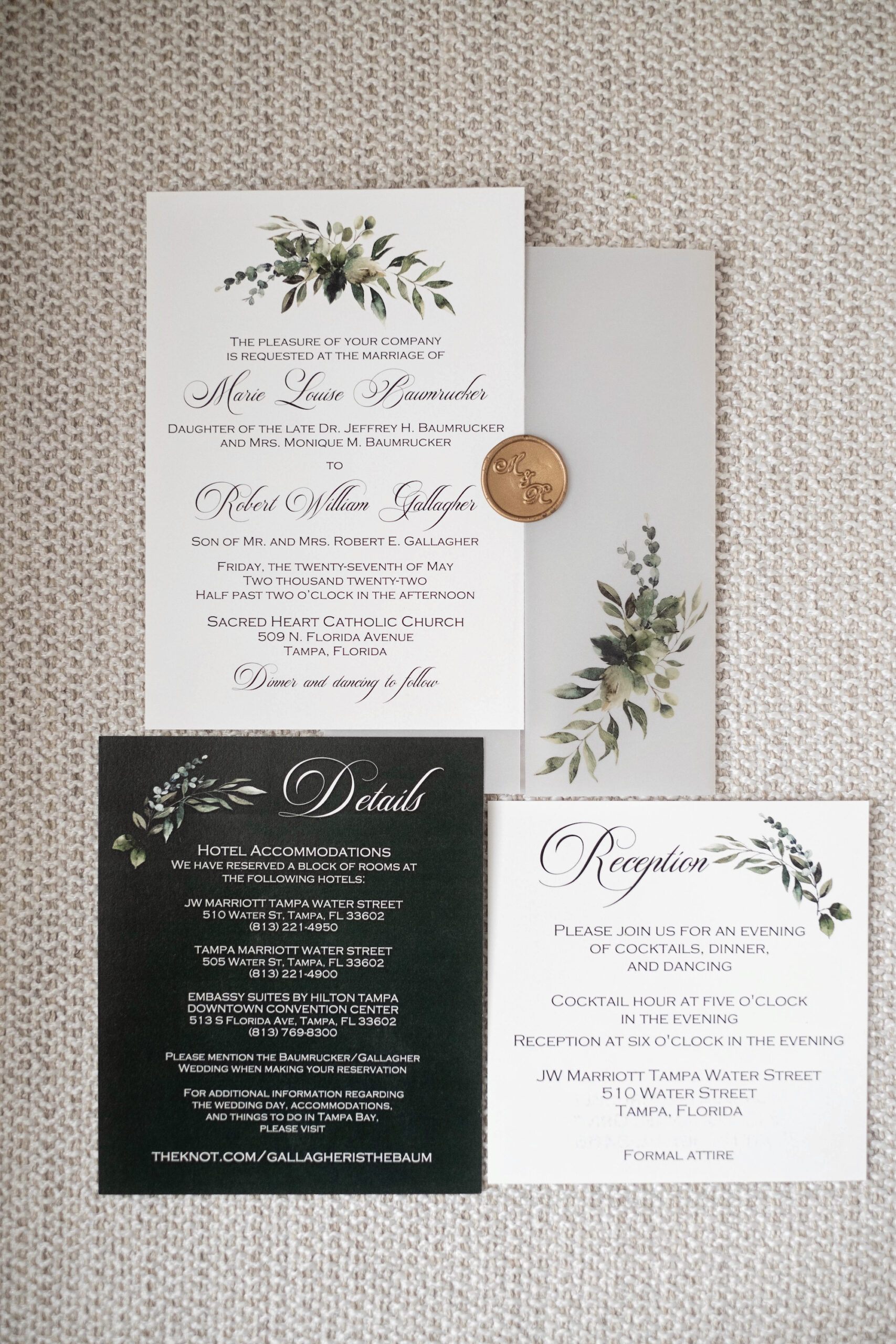 Black and White Wedding Invitation Suite Ideas with Greenery