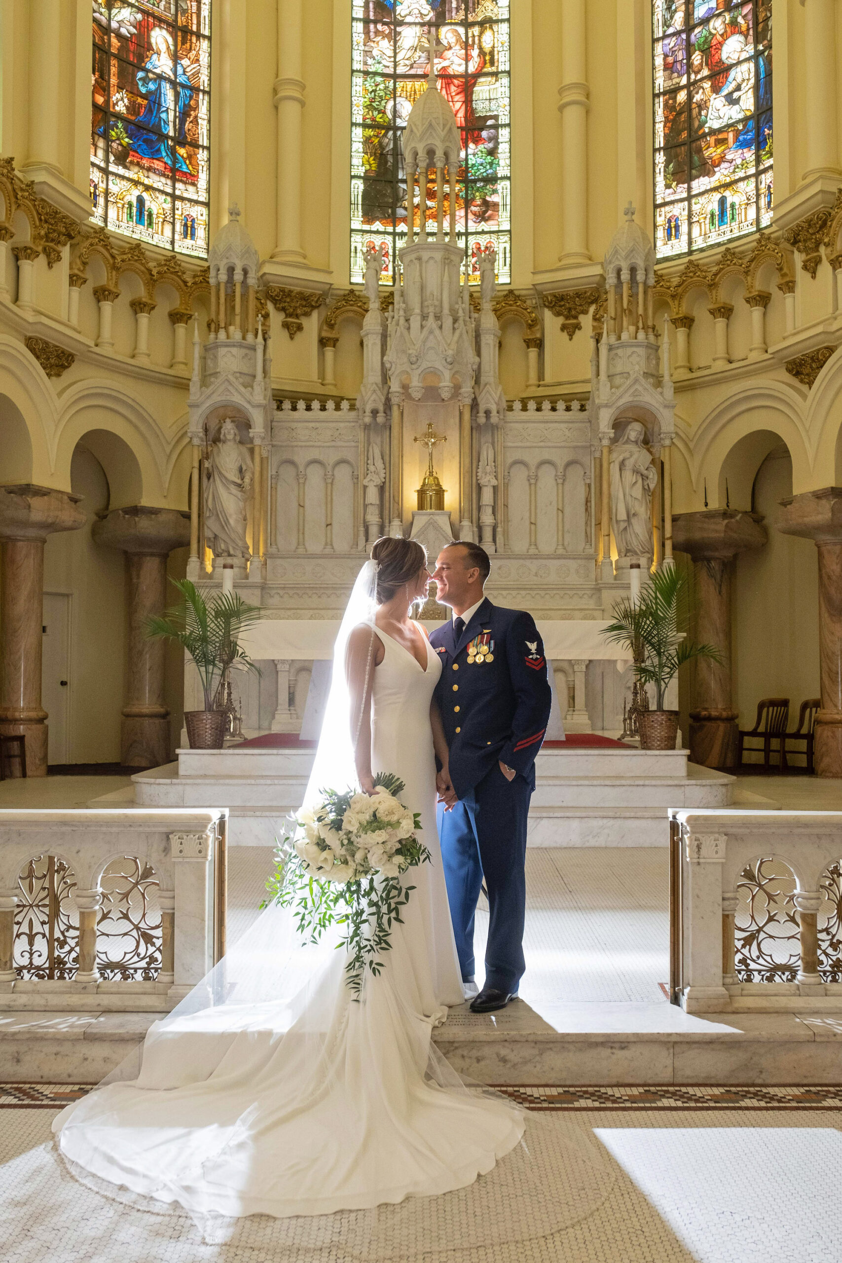 Romantic Bride and Groom Wedding Portrait | Tampa Bay Sacred Heart Catholic Church Wedding Ceremony Inspiration