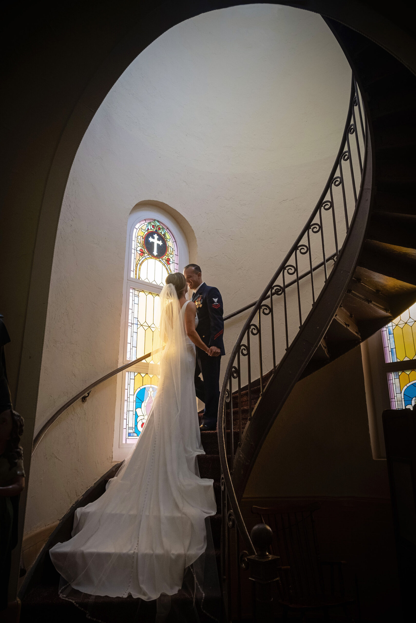 Bride and Groom Stairs Wedding Portrait