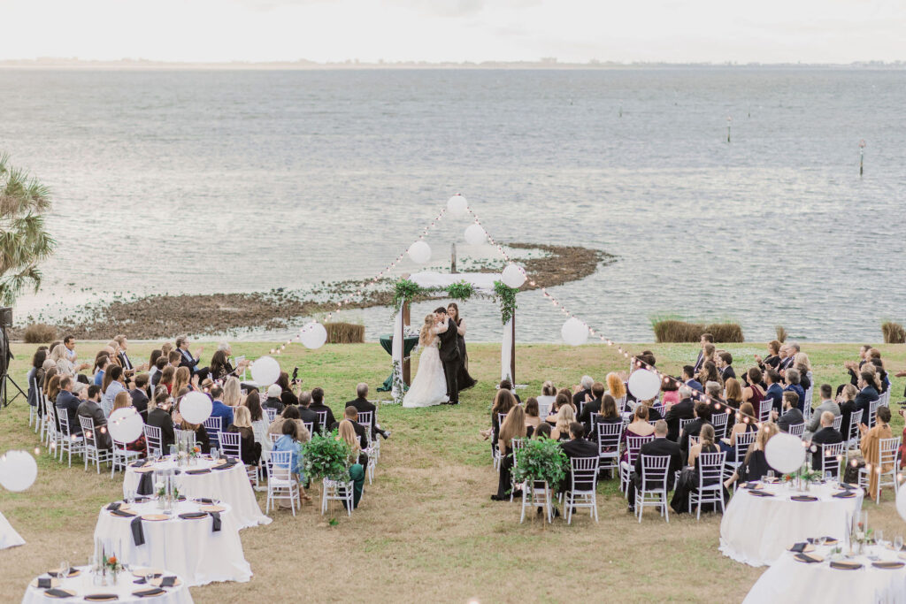 Jewish Chuppah Wedding Ceremony with White Drapery and Greenery Inspiration | Jewish Chuppah Wedding Ceremony with White Drapery and Greenery Inspiration | Sarasota Florist Monarch Events and Design | Venue Powel Crosley Estate