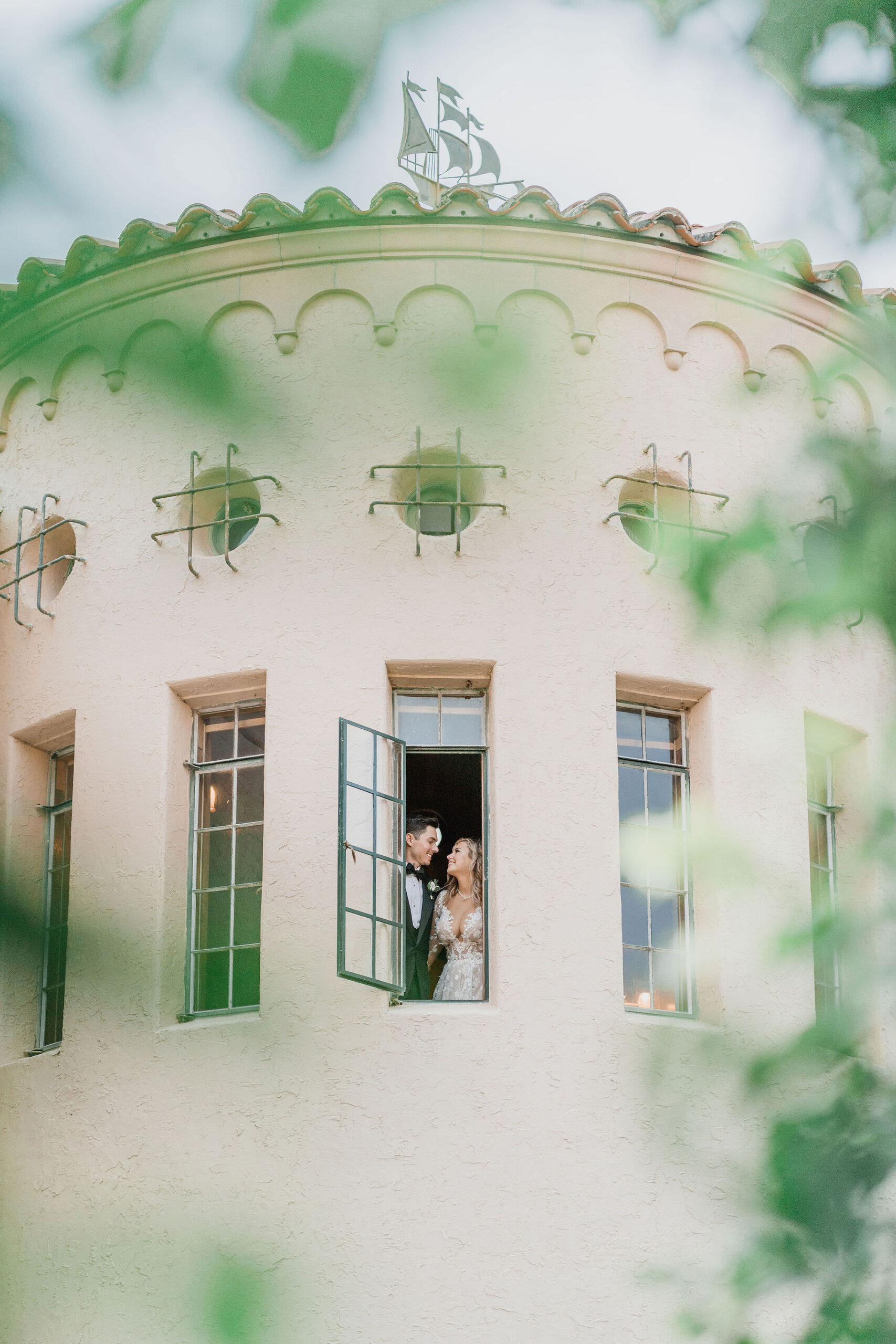 Bride and Groom Window Wedding Portrait