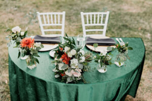 Green, White, and Orange Fall Wedding Sweetheart Table Inspiration