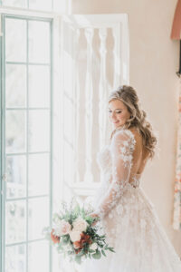 Ivory and Nude Sheer Long Sleeve Lace A-Line Galia Lahav Wedding Dress | Sarasota Florist Monarch Events and Design