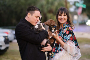 Bride and Groom with Adoptable Puppies at Wedding | Tampa Bay Fairytail Pet Care
