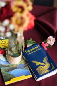 Travel Inspired Passport Destination Brochure Centerpiece Ideas