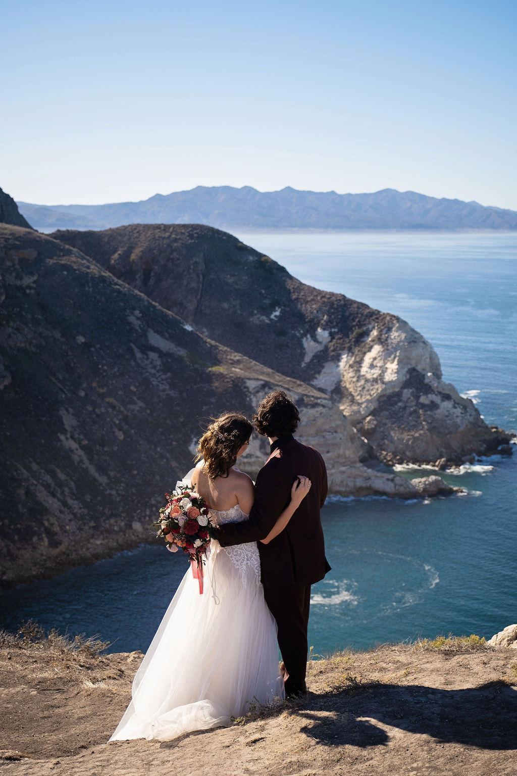 Bride and Groom Overlooking Wedding Elopement Ceremony Site | Channel Islands National Park