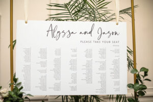 White and Black Please Take Your Seat Wedding Reception Seating Chart Inspiration
