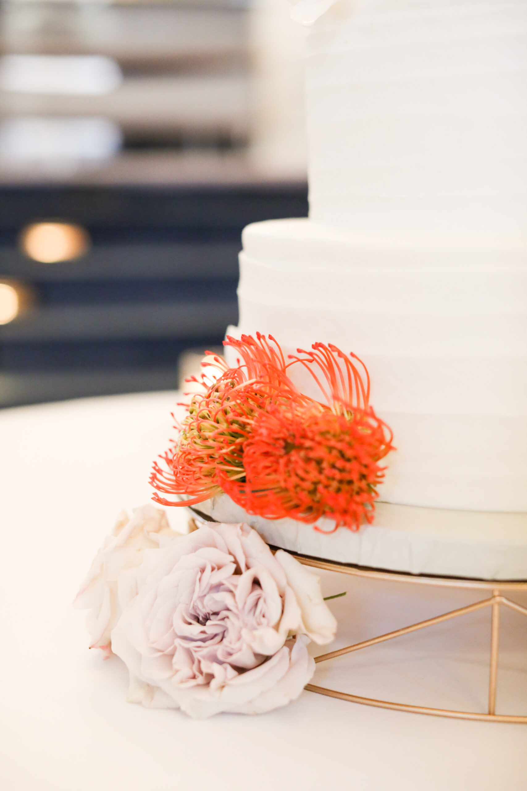 Orange Pin Cushion Protea Wedding Cake Flower Accent Ideas