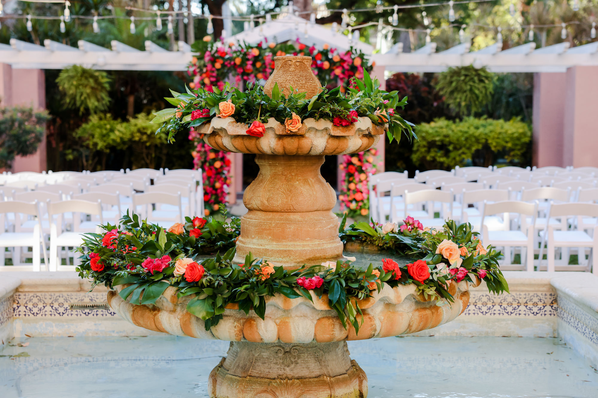 Tropical Flower Arrangement Wedding Ceremony Fountain Decor