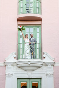 Bride and Groom Balcony Wedding Portrait | Lifelong Photography Studio