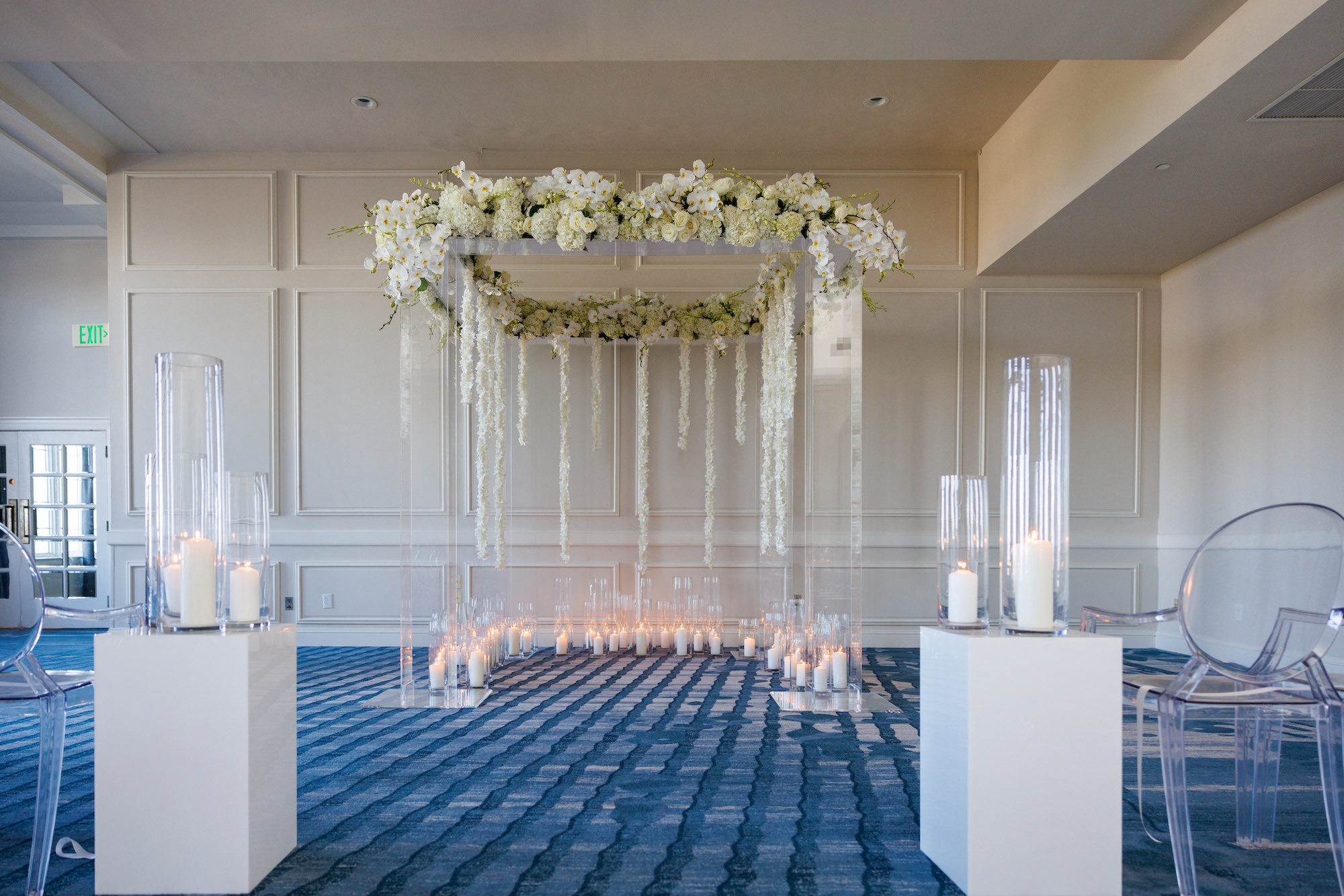 Timeless Modern Acrylic Wedding Ceremony Chuppah with Orchids and Cascading Wisteria | Jewish Wedding Inspiration | St. Pete Florist FH Events