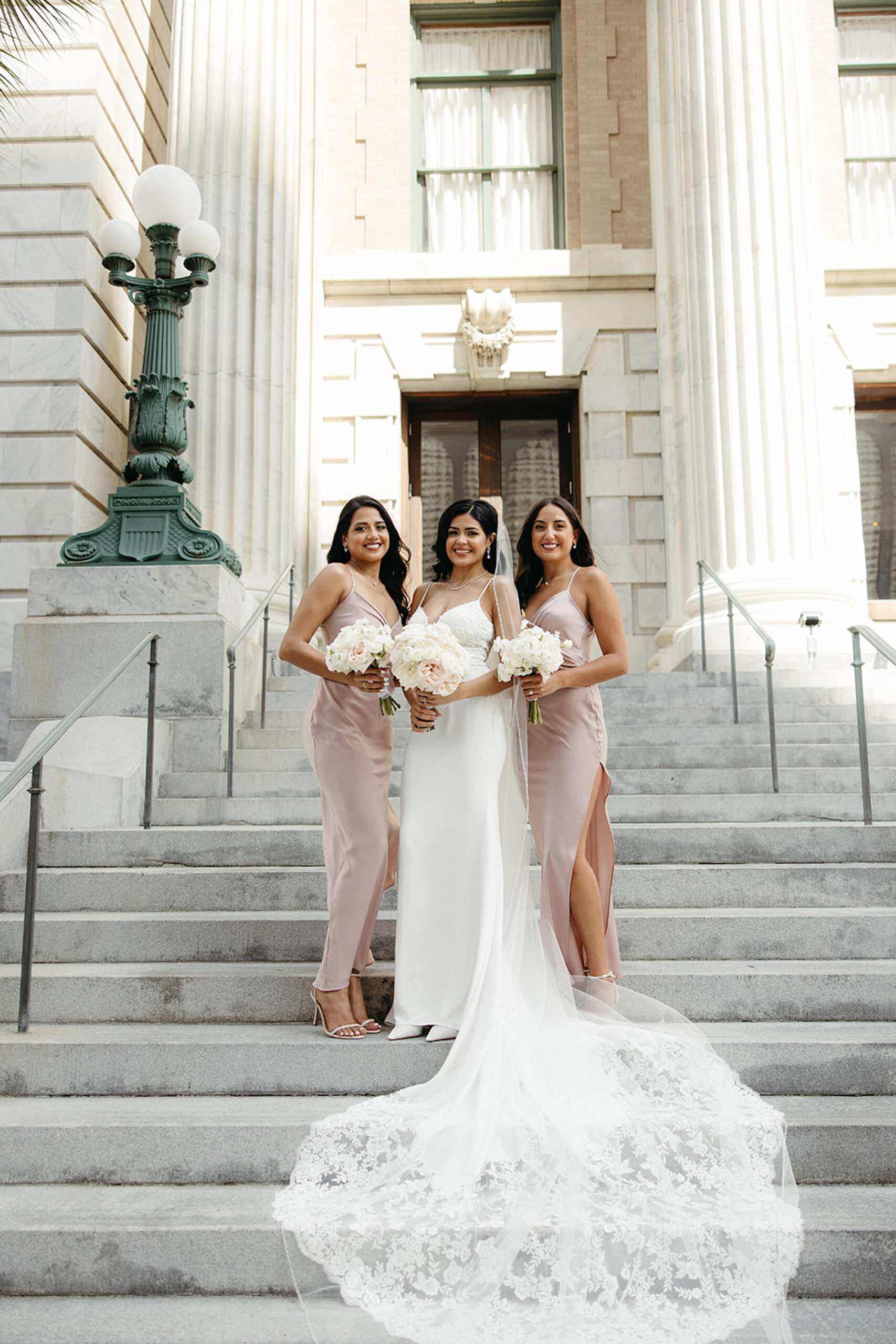 Matching Neutral Champagne Satin Bridesmaids Wedding Dress Inspiration | Tampa Hair and Makeup Artist Femme Akoi Beauty Studio