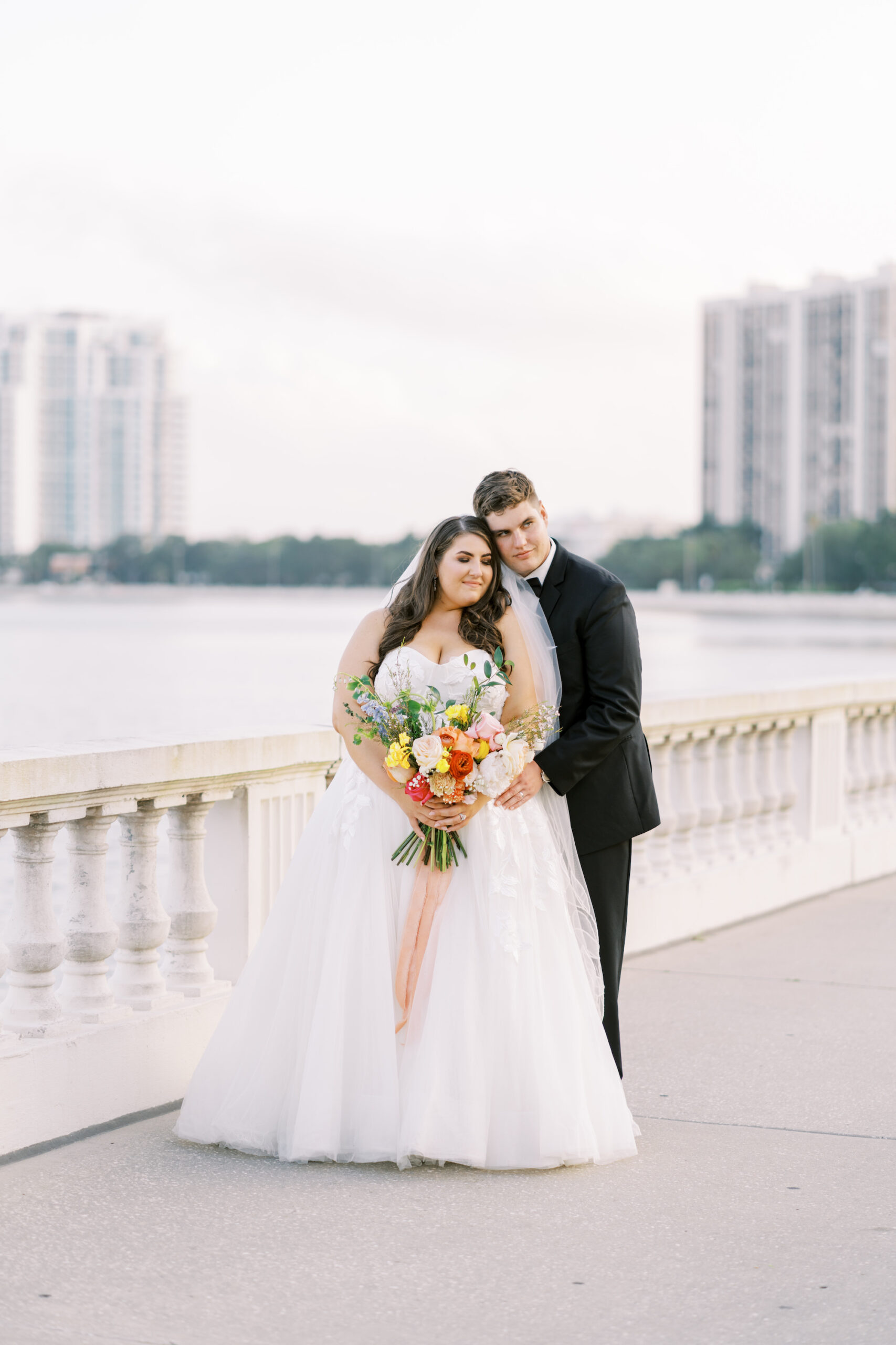Bride and Groom Downtown Tampa Bayshore Wedding Portrait