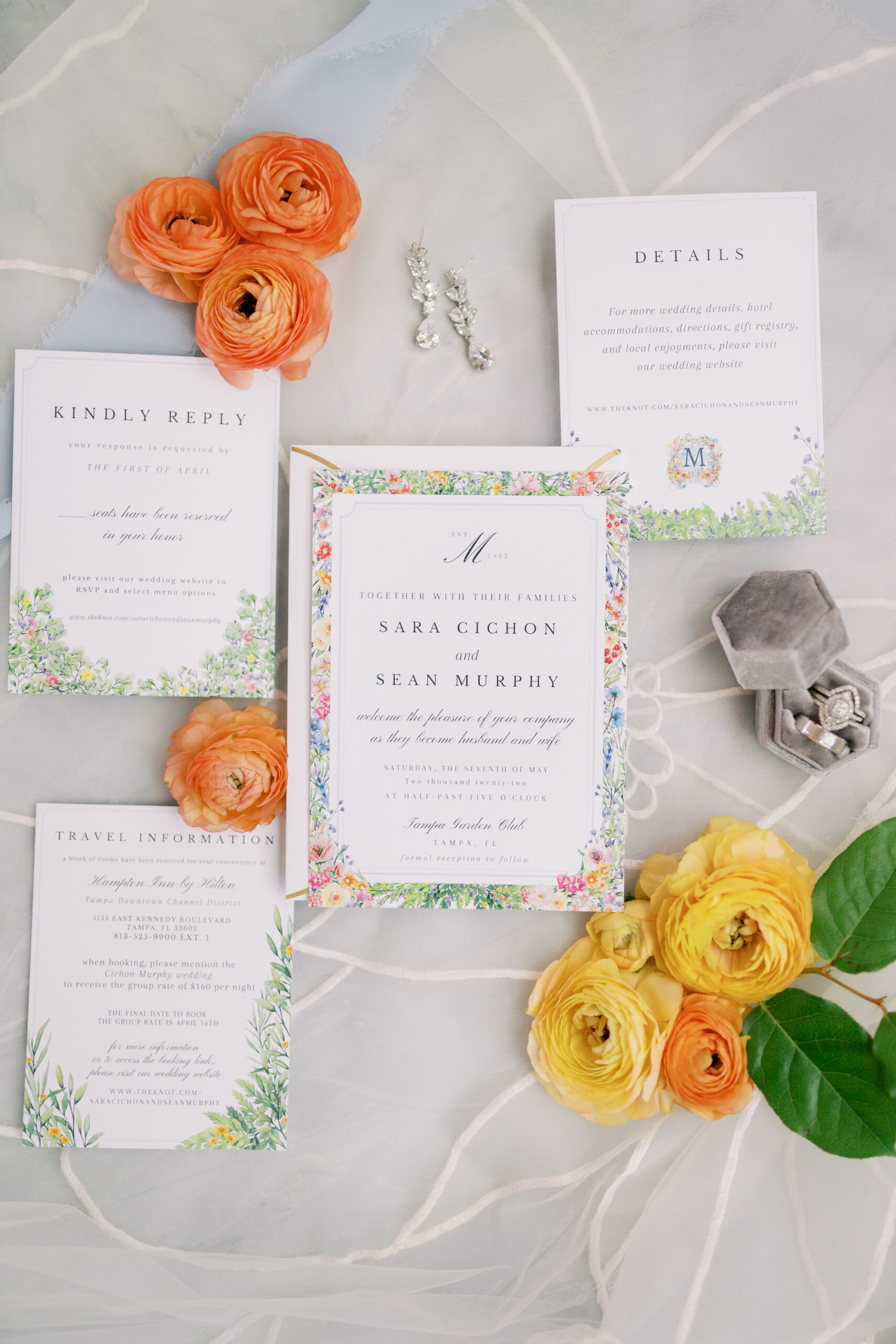 Green and Orange Spring Floral Wedding Suite Inspiration