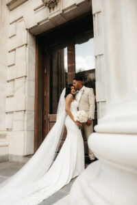 Intimate Bride and Groom on the Front Steps Wedding Portrait | Tampa Wedding Planner Coastal Coordinating